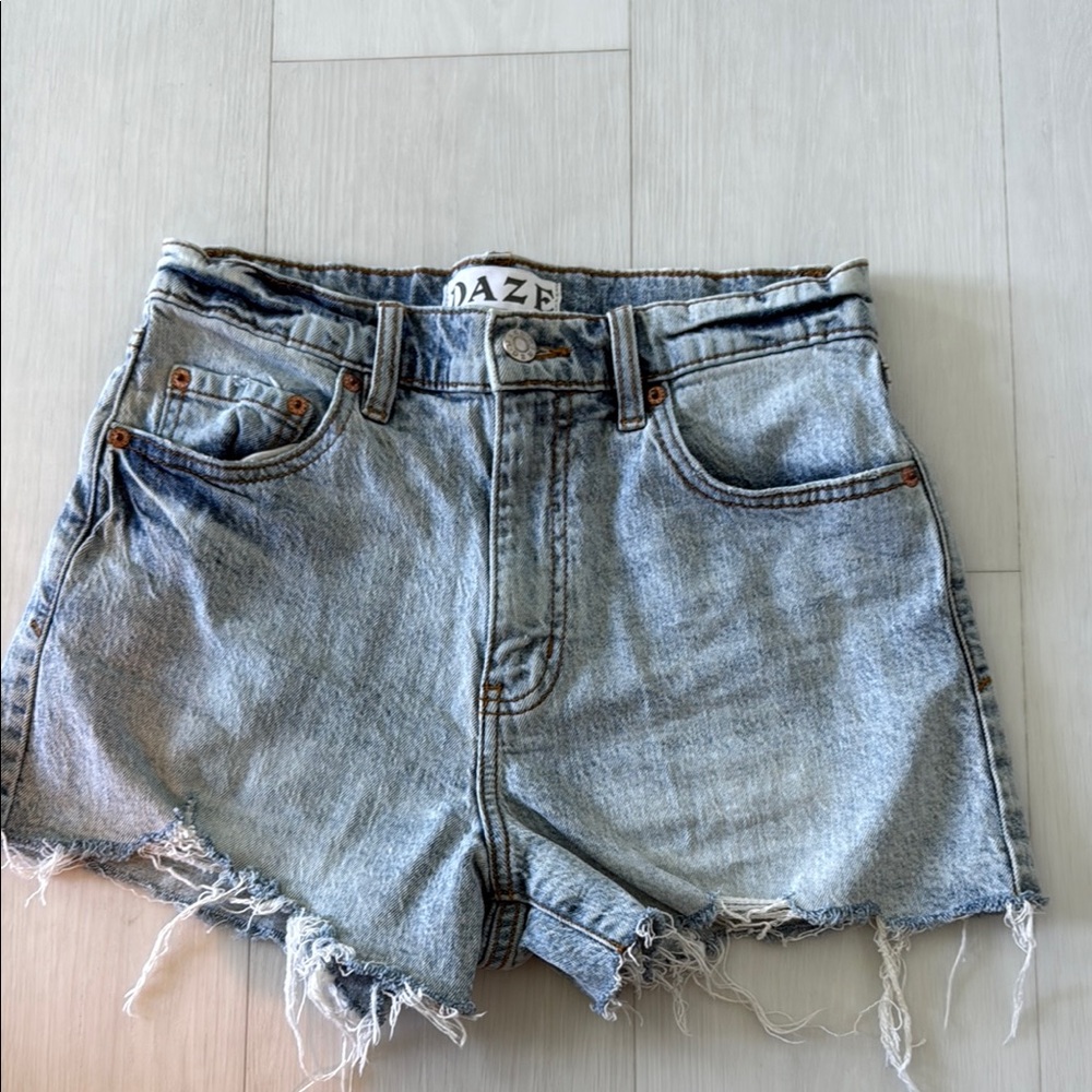 Daze Light Blue Distressed Denim Shorts